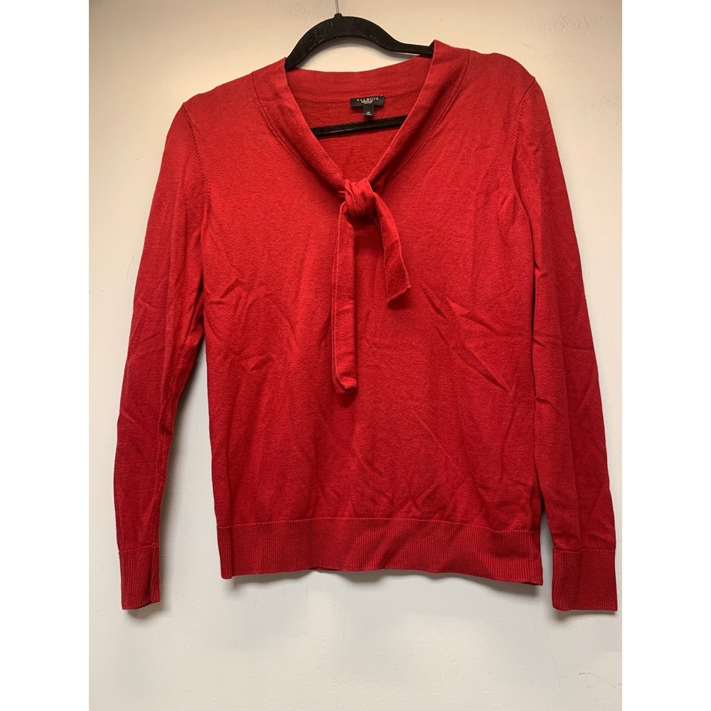 Talbots Tie Neck Sweater Women M Petite Red Excellent Cotton Blend Knit